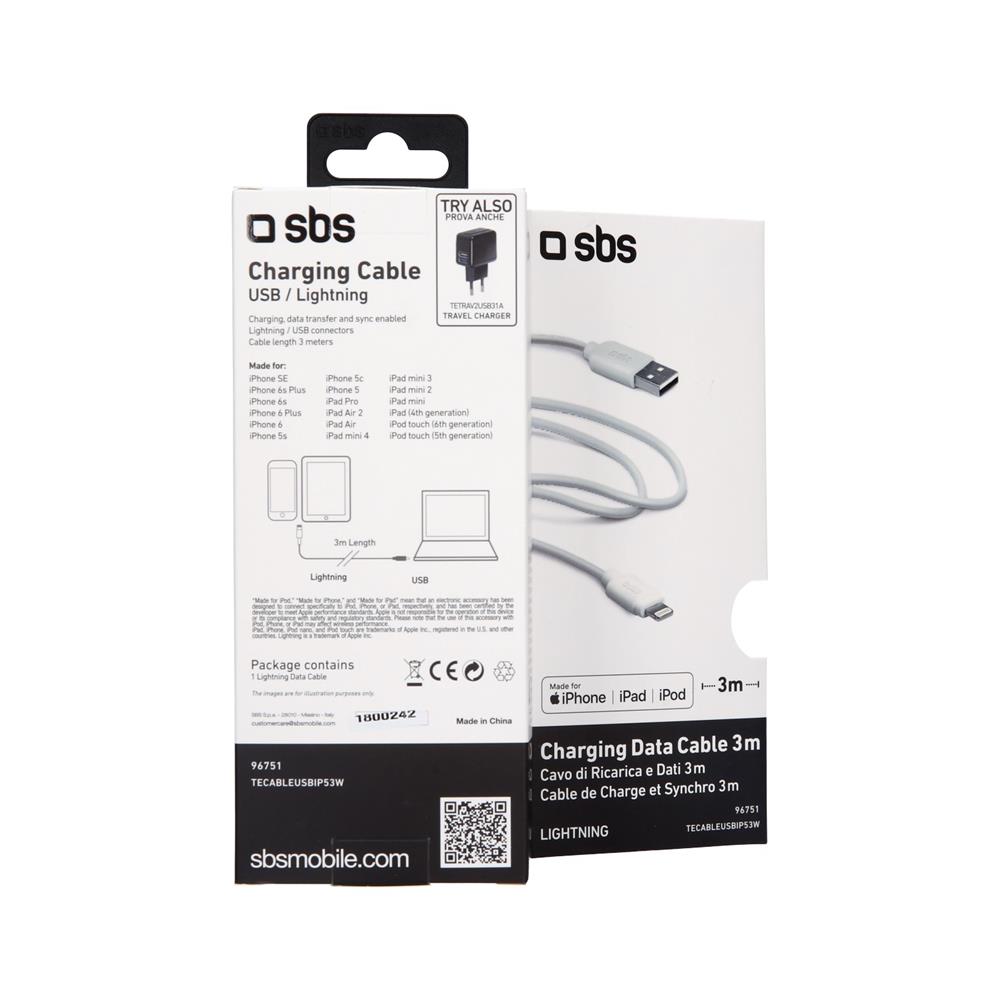 SBS Podatkovni in polnilni Lightning kabel (TECABLEUSBIP52W)