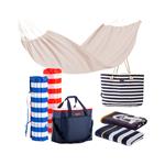 Svilanit 7-delni plažni set (hladilna in plažna torba, viseča mreža, dve brisači in podlogi) modra-bela-rdeča